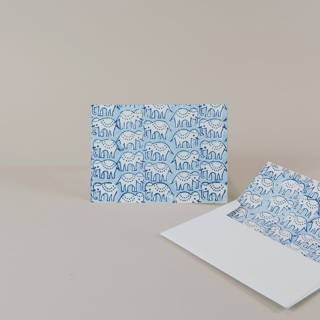 Block Printed Elephant Card with Envelope - Blue