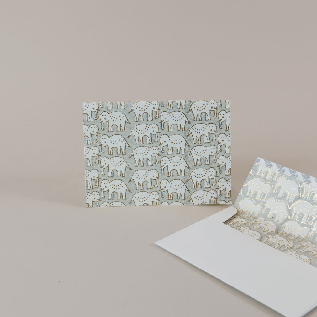 Block Printed Elephant Card with Envelope - Grey