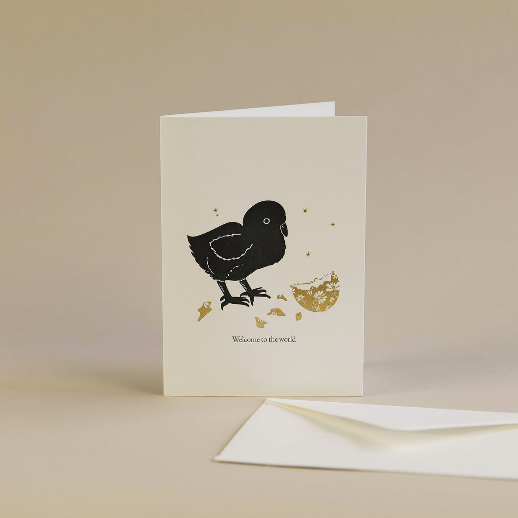 Welcome to The World New Baby Chick Letterpress and Hot Foil Greetings Card