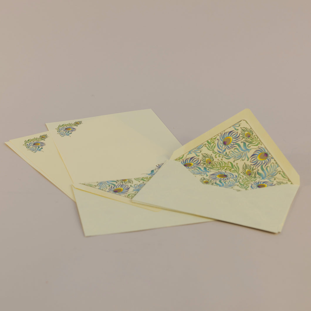 Italian Letter Writing Paper and Envelopes - Ivory/Peacock