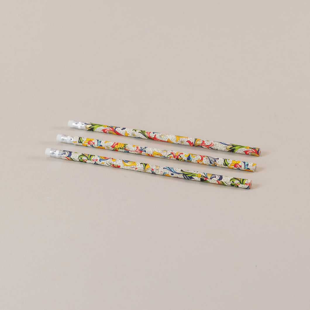 Set of 3 Italian Paper Pencils - Decorative Pattern